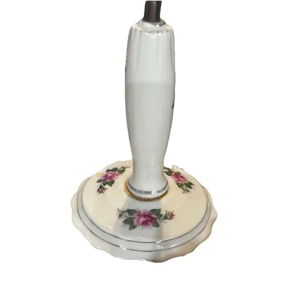 Ceramic Rose Floral Double Sided Standing Vanity Makeup Mirror-VTG